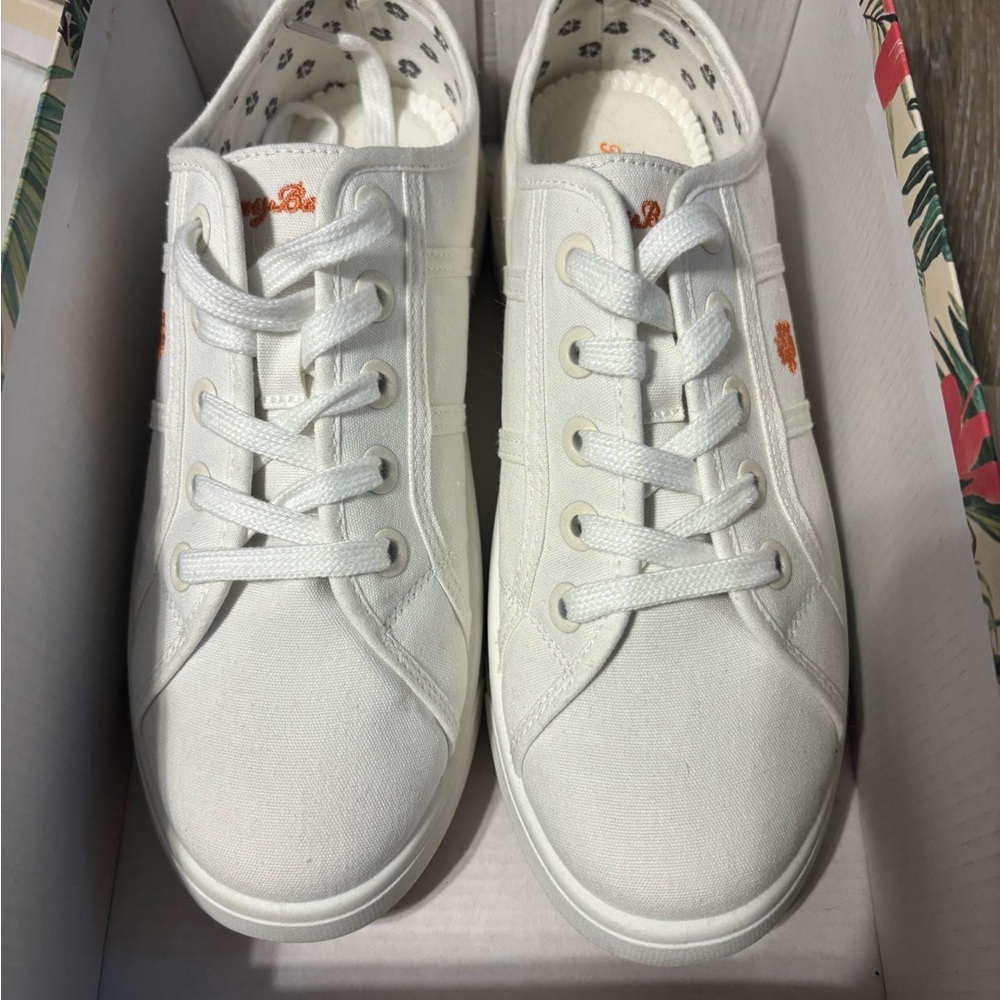 Tommy Bahama White Canvas Sneakers with Orange Accents